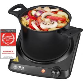 NouvelHorizonstore-Plaque Électrique avec 2 Poignées, 2000W, Noir, Électrique - Plaque de Cuisson Vitrocéramique avec Infrarouge, 0 à 300°C en 30 secondes, Diamètre de 17,5cm, pour Camping