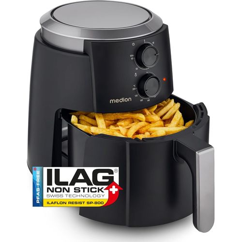 NouvelHorizonstore-P30 L Friteuse à air chaud (4,7 litres, Airfryer, 1500 watts, utilisation simple, friture sans huile, minuterie 60 min, jusqu'à 200° C, revêtement antiadhésif, MD13020) noir