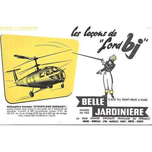 Buvard - Belle Jardiniere 2, Rue Du Pont Neuf Paris - Helicoptere Francais "Giroplane Breguet" -