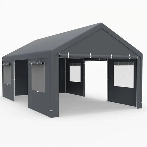 Abri De Rangement Pour Vélos 361 X 600 Cm Costway-Fenêtres Ventilées À Enroulement-Parois Latérales-Portes Amovibles-Bâche Pe-Gris