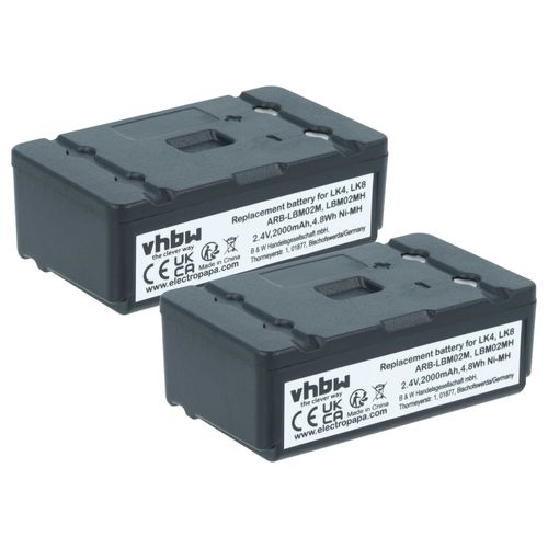vhbw 2x Batterie remplacement pour Autec ARB-LBM02M, LBM02MH pour télécommande remote control (2000mAh, 2,4V, NiMH)