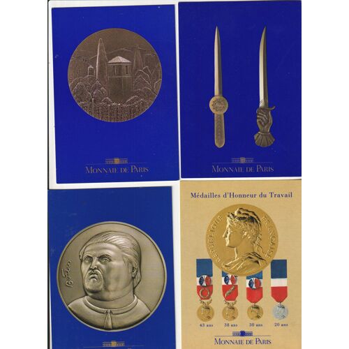 4 Cartes Postales - Les Médailles De La Monnaie De Paris - Botero - Puget - Coupe-Papier Legion D'Honneur Et Sabre Au Poing - Du Travail 20-30-38-43 Ans 105x150 Mm Recto Imprimé -
