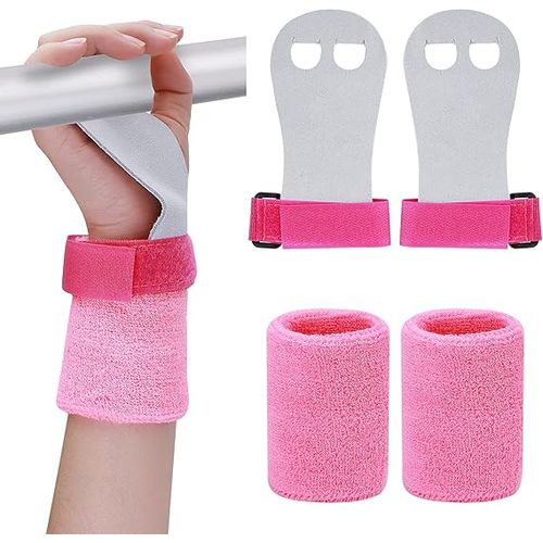 Gants De Préhension Pour Enfants - Gants En Cuir Et Bandages De Poignet - Protection Paumes Pour Gymnastique/Barre(Rose,S)