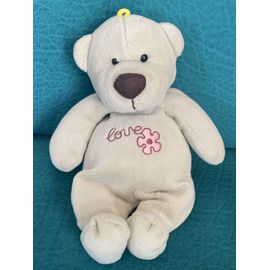 Doudou peluche ours planète plush jemini fleur rose et marron billes 25cm