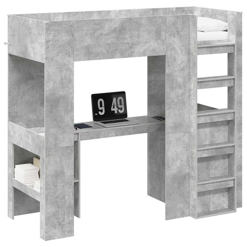 vidaXL Cadre de lit superposé avec bureau Gris béton 100 x 200 cm