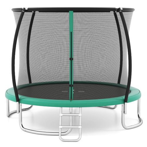Trampoline Extérieur 305 Cm Design Sécurisé Avec Poteaux Incurvés Et Échelle Antidérapante En Acier Galvanisé Vert Helloshop26 20_0014512