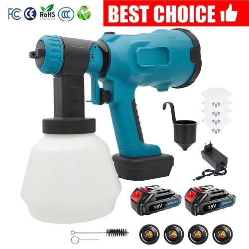 Pulvérisateur de peinture, pistolet à peinture HVLP sans fil avec 4 buses et 3 modes de pulvérisation, pulvérisateur de peinture portable haute puissance avec 2 batteries de 3,0 Ah