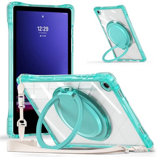 Coque Hybride TPU Transparent avec Poignée Rotative pour Samsung Galaxy Tab A9+ / A11+, Vert clair
