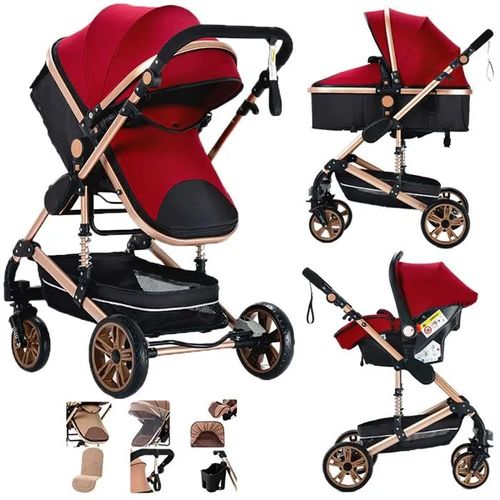 Poussette Magic Zc Poussette 3 En 1 Poussette Trio Poussette De Luxe Jusqu'à 15kg 0-3ans Pliage En Un Clic Avec Grand Panier Rouge