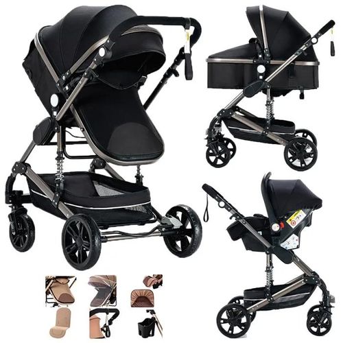 Poussette Magic Zc Poussette 3 En 1 Poussettes Combinées Poussette De Luxe Jusqu'à 15kg 0-3ans Avec Grand Panier Paysage Élevé Noir