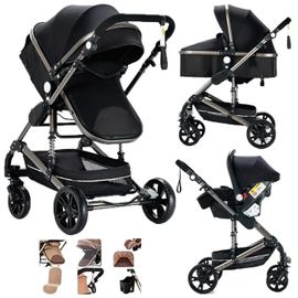 Poussette Magic Zc Poussette 3 En 1 Poussettes Combinées Poussette De Luxe Jusqu'à 15kg 0-3ans Avec Grand Panier Paysage Élevé Noir