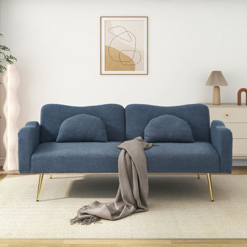 Canapé-lit 2 places - dossier réglable, pieds dorés, convertible en lit (multifonction)