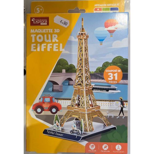 Maquette 3D Tour Eiffel – Jeu éducatif enfant – 31 pièces – Sans colle ni outils – Explora Sciences