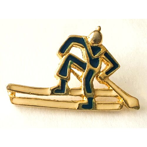 Pins Skieur En Relief Bleu Et Dore