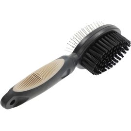 Jgd-Brosse Double Pour Chien Taille L ¿ Brosse Démêlante 2-En-1 Pour Poils Longs Et Courts ¿ Brosse De Toilettage Avec Picots Métal Et Poils Souples ¿ Noir