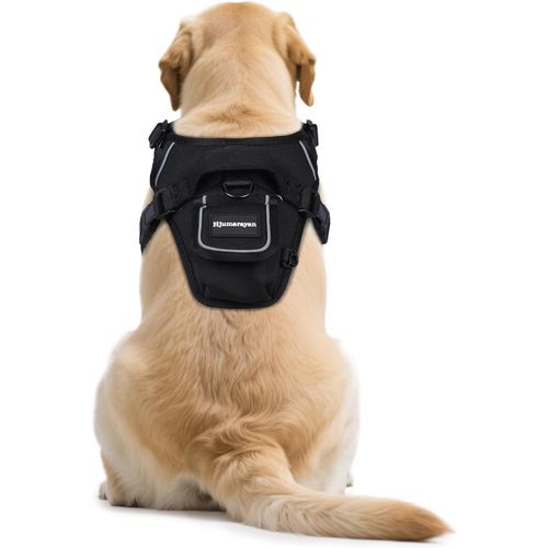 Jgd-Harnais Pour Chien Moyen, Harnais Golden Retriever Avec Poche Pour Gps, Arnet Réglable En Tissu Oxford Avec Poignée, Harnet Avec Bandes Réfléchissantes Pour Promenades En Sécurité, Noir L