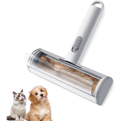 Jgd-Brosse Anti Poils Animaux,Réutilisable Rouleau Ramasse Poils Animaux Avec Large Réservoir Visible,Brosse Attrape Poils Chat/Chien Pour Canapé,Arbre À Chat,Vêtement,Lit,Tapis,Coussin,Voiture Etc.
