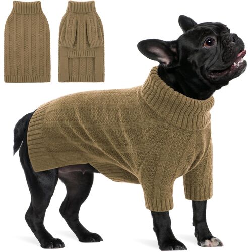 Jgd-Pull Chien Taille Moyenne, Col Roulé Pull Noël Pour Teckel, Vetement Pour Chien Jack Russell, Beagle, Schnauzer, Bulldog (Cameau, M)