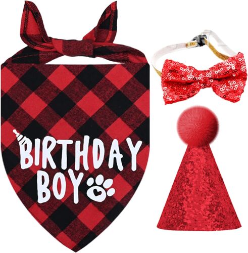 Jgd-1 Écharpe, 1 Bonnet, 1 N?ud Papillon, Bonnet D'anniversaire Pour Chien, Tenue D'anniversaire Pour Chien, Accessoire De Fête Pour Chien, Accessoire Pour Animaux De Compagnie, N?ud Papillon