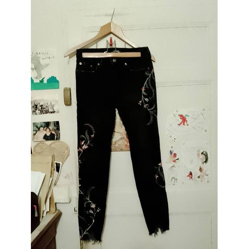 Jean Noir Motifs Cousus Colorés 34 Xs Zara Woman.