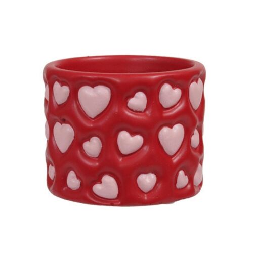 POT CIMENT CYLINDRE CUR ROSE 11X9CM ROUGE