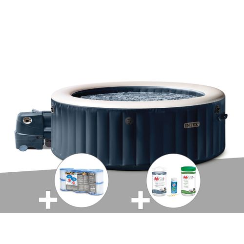 Kit spa gonflable Intex PureSpa Blue Navy rond Bulles 4 places + 6 filtres + Kit de traitement brome