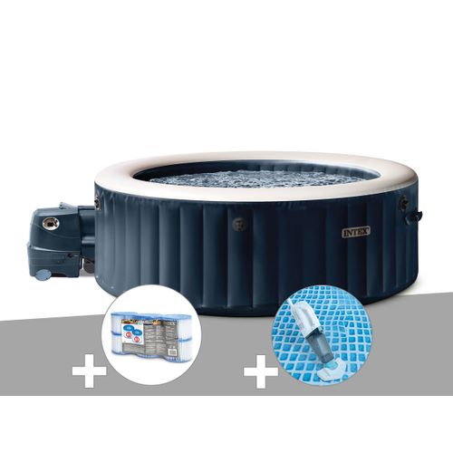 Kit spa gonflable Intex PureSpa Blue Navy rond Bulles 6 places + 6 filtres + Aspirateur