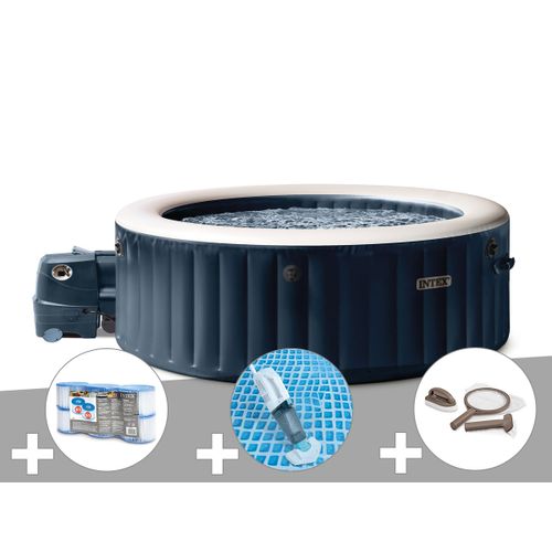 Kit spa gonflable Intex PureSpa Blue Navy rond Bulles 4 places + 6 filtres + Aspirateur + Kit d'entretien
