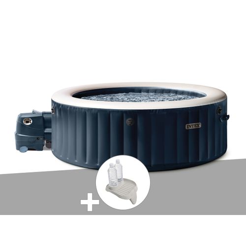 Kit spa gonflable Intex PureSpa Blue Navy rond Bulles 4 places + Porte-verre
