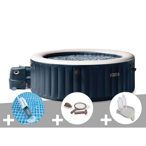 Kit spa gonflable Intex PureSpa Blue Navy rond Bulles 6 places + Aspirateur + Kit d'entretien + Porte-verre