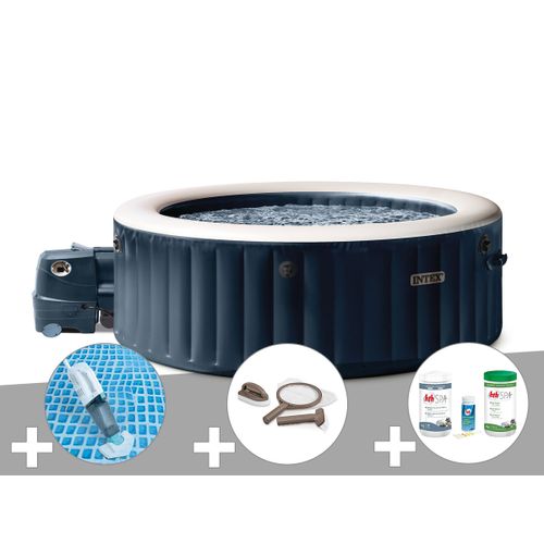 Kit spa gonflable Intex PureSpa Blue Navy rond Bulles 4 places + Aspirateur + Kit d'entretien + Kit de traitement brome