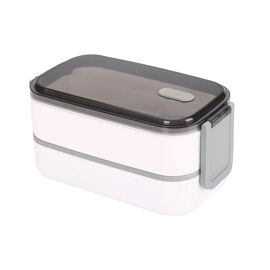 Récipient Alimentaire Double Compartiment 2 Niveaux Avec Couvercle Hermétique Cheffinger Blanc / Gris