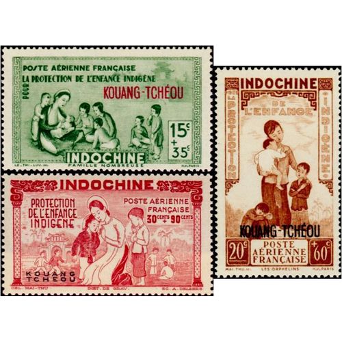Chine, Bureaux Indochinois De Kouang-Tchéou (Actuel Canto), Belle Sérien Complète De Poste Aérienne, Timbres Neufs** Luxe Yvert 1 2 3, Au Profit De L'Oeuvre De Protection De L'Enfance Indigène.