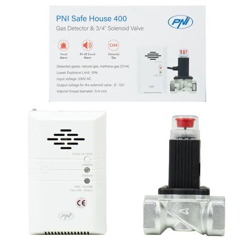 Kit détecteur de gaz - PNI - PNI-SH400 - électrovanne 3/4" - alarme 85 dB - gaz naturel et méthane
