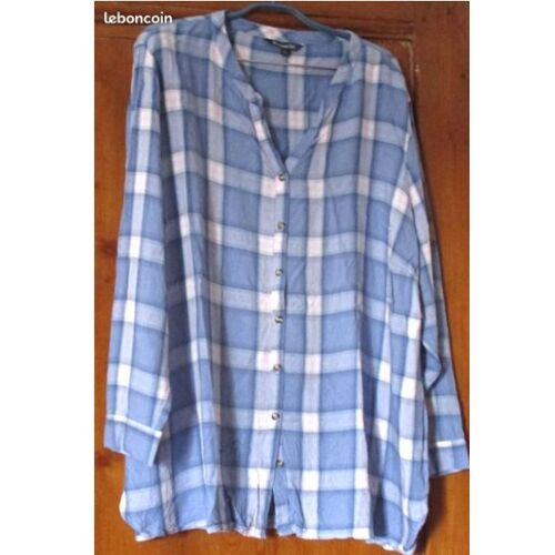 Tunique 100%Viscose À Carreaux Asymétriques Bleu/Gris/Rose Et Un Léger Fil Argenté-Col En V Suivi De Boutons-Manches Longues Poignets Boutonnés-Fentes Côtés-Marque Anglaise Bonmarché-Taille 52 (24)