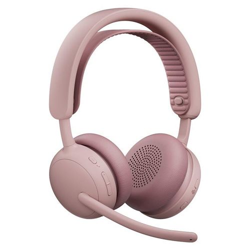 Logitech 2 - Micro-casque - sur-oreille - Bluetooth - sans fil - Suppresseur de bruit actif - USB-C via un adaptateur Bluetooth - rose - Certifié pour Microsoft Teams