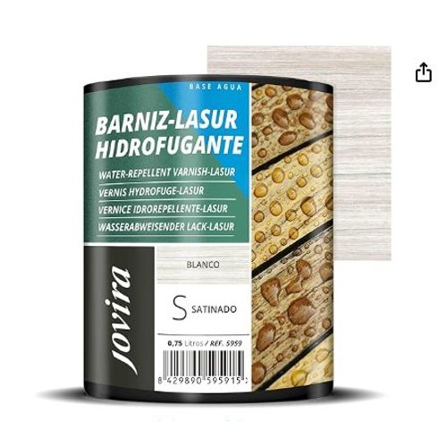 JOVIRA PINTURAS Vernis-Lasur, Protecteurs Satinés Résistants à l'Eau, Décore et Embellit Tous Types de Bois avec Effet Perle (750 ml, Blanc) E-36