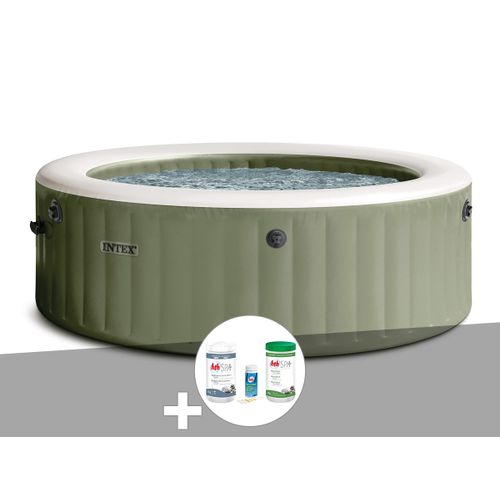 Kit spa gonflable Intex PureSpa Olive rond Bulles 8 places + Kit de traitement brome