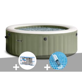 Kit spa gonflable Intex PureSpa Olive rond Bulles 4 places + 6 filtres + Aspirateur