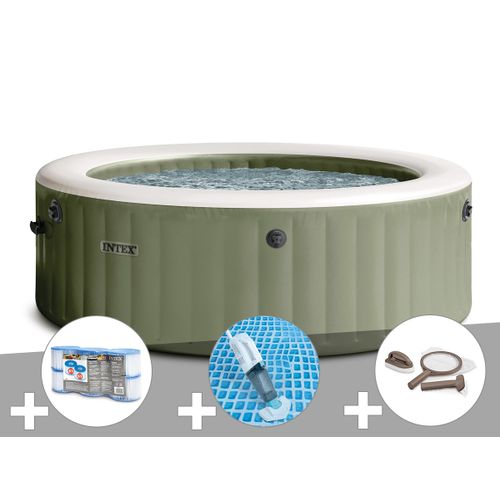 Kit spa gonflable Intex PureSpa Olive rond Bulles 8 places + 6 filtres + Aspirateur + Kit d'entretien