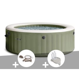 Kit spa gonflable Intex PureSpa Olive rond Bulles 4 places + Kit d'entretien + Porte-verre