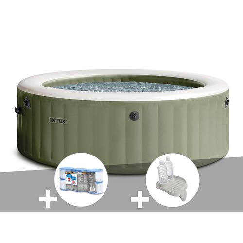 Kit spa gonflable Intex PureSpa Olive rond Bulles 8 places + 6 filtres + Porte-verre