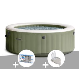 Kit spa gonflable Intex PureSpa Olive rond Bulles 8 places + 6 filtres + Porte-verre