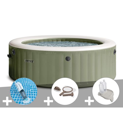 Kit spa gonflable Intex PureSpa Olive rond Bulles 6 places + Aspirateur + Kit d'entretien + Porte-verre