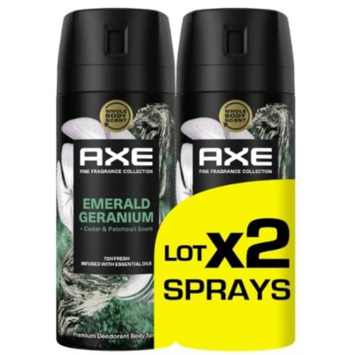 Déodorant Pour Homme Emerald Geranium 72h Parfum Prestige Axe 2x150ml 
