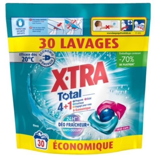 Lessive Capsules Total 4+1 Déd Fraîcheur+ Anti-Odeurs X-TRA 30 lavages
