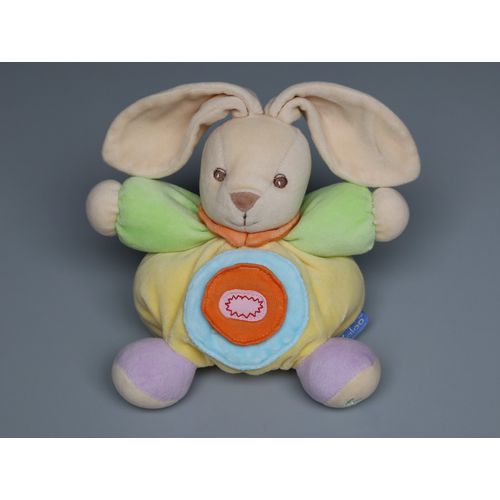 Doudou lapin boule Kaloo jaune vert bleu orange