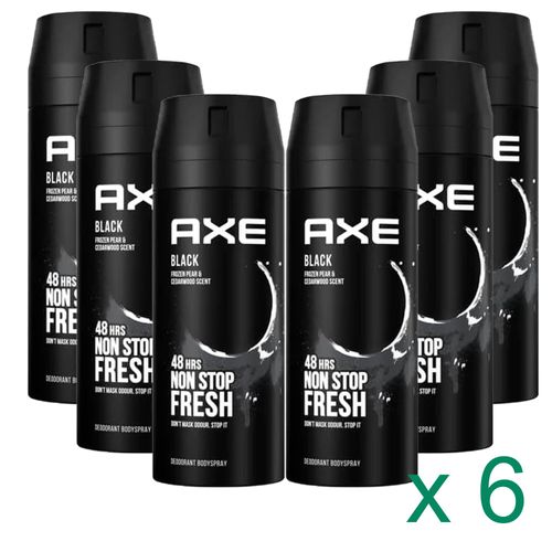 Axe Déodorant Homme Spray Black, 48h Parfum Baies Noires Et Bois De Cèdre ( X6 ) 