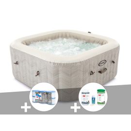 Kit spa gonflable Intex PureSpa Chevron carré Bulles 6 places + 6 filtres + Kit de traitement brome