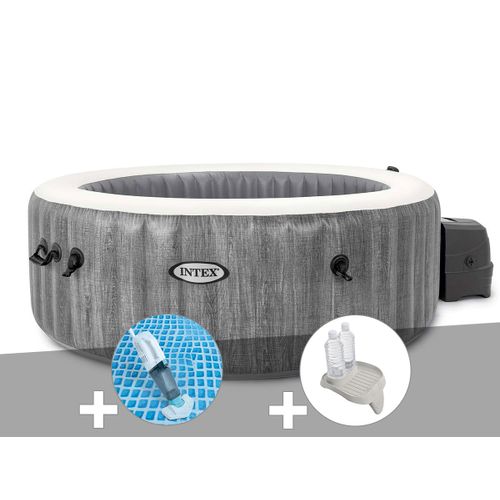 Kit spa gonflable Intex PureSpa Baltik rond Bulles 4 places + Aspirateur + Porte-verre